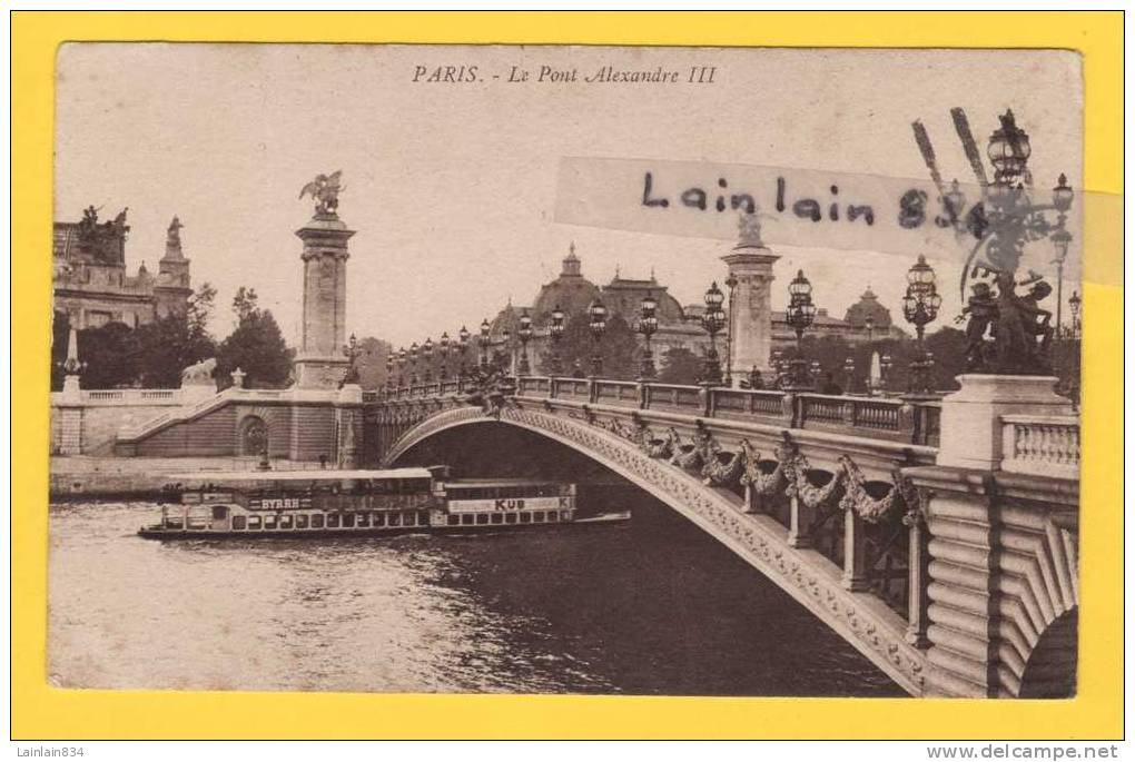 -  PARIS - Le Pont Alexandre III -  écrite, Datée Du 9 Octobre 1918, Péniche Avec Des PUBS. - Ponts