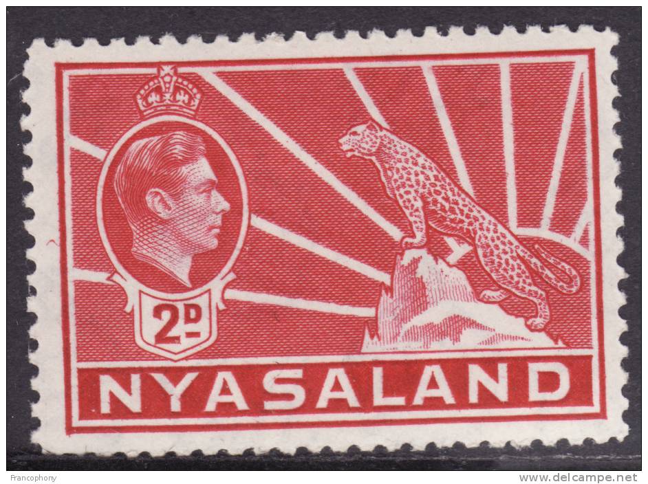 NYASSALAND /  1942  /  2 D  /  Y&T N° 76  /  NEUF *  MLH  /  LEOPARD / KING GEORGE VI - Nyasaland (1907-1953)