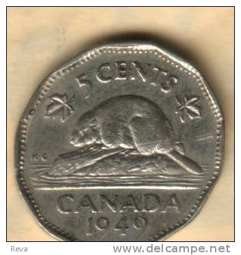 CANADA 5 CENTS  ANIMAL  FRONT  KGVI  HEAD BACK 1949  VF  KM42 READ DESCRIPTION CAREFULLY !!! - Canada