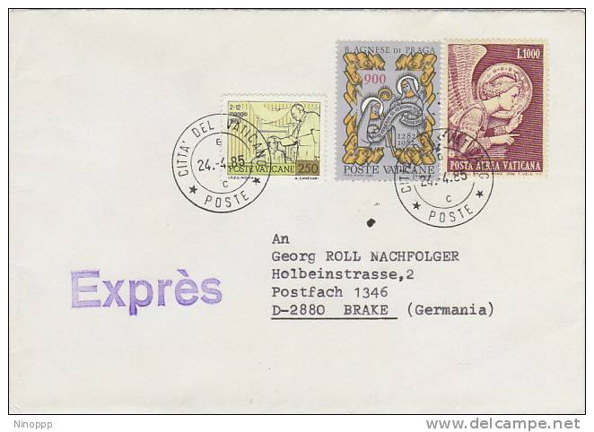 Vatican-1985 Express Cover Sent To Germany - Gebruikt