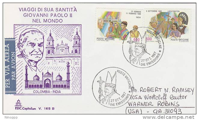 Vatican-1987 Pope Visit Cover Sent To USA - Used Stamps