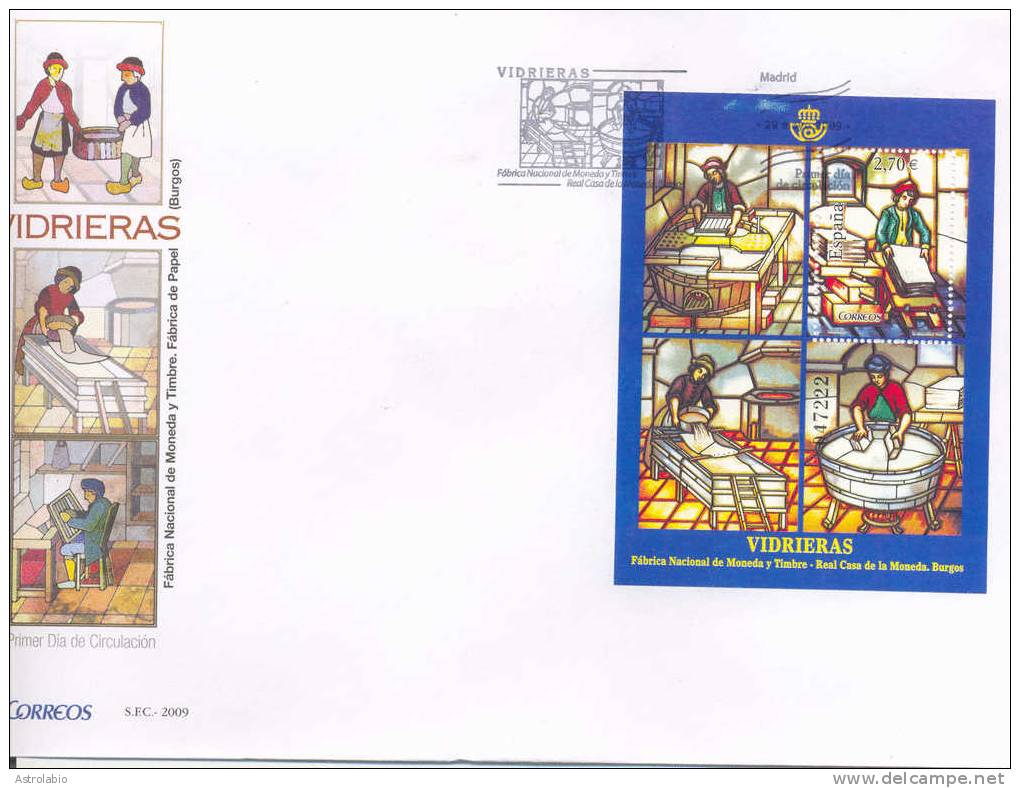 Espagne 2009 FDC " Vitraux, Fabrication De Papier " Bloc Nouveauté - Glas & Fenster