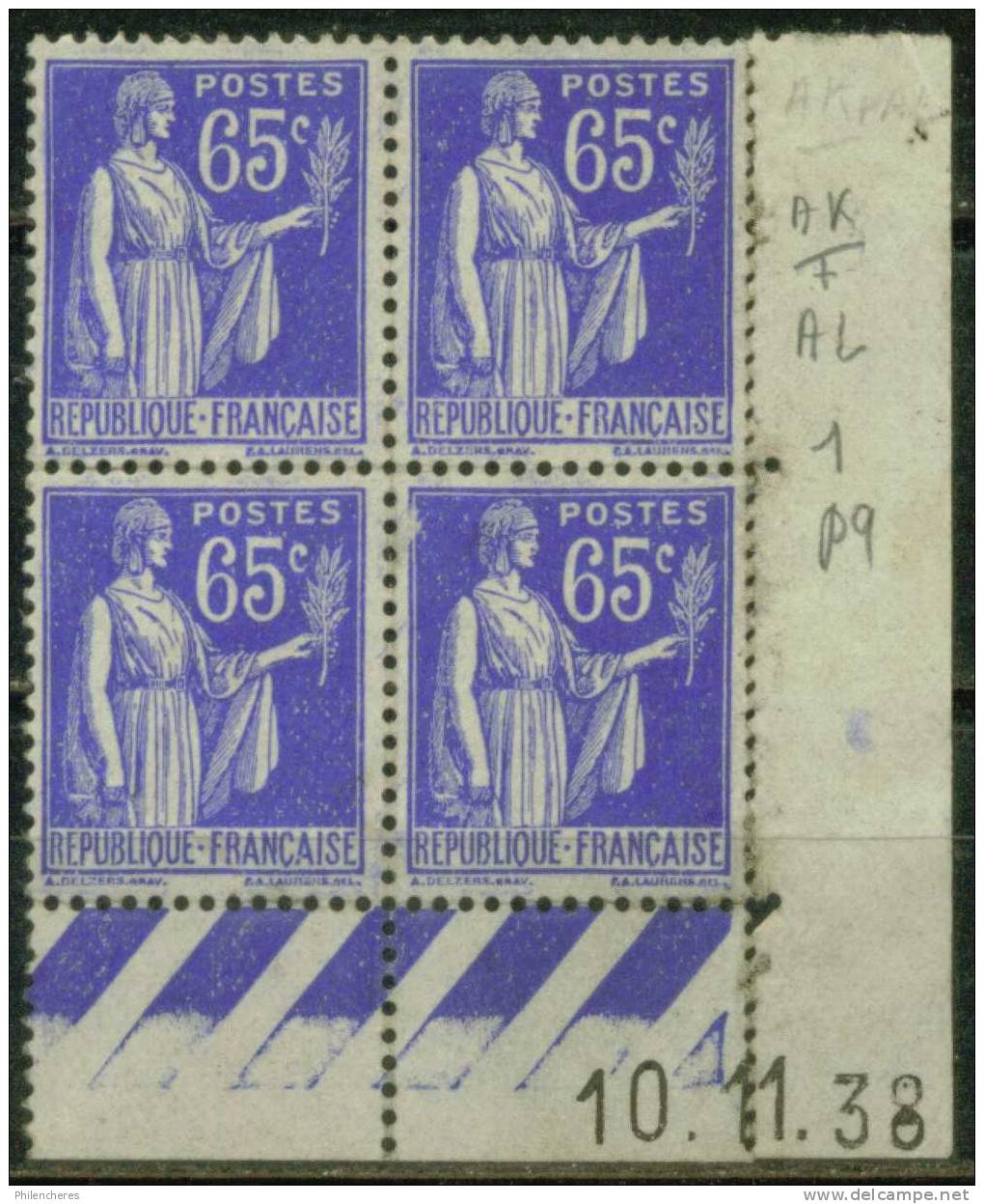 France Bloc De 4 - Coin Daté 1938 - Yvert N° 365 (x) - Cote 6 Euros - Prix De Départ 1,5 Euro - 1930-1939