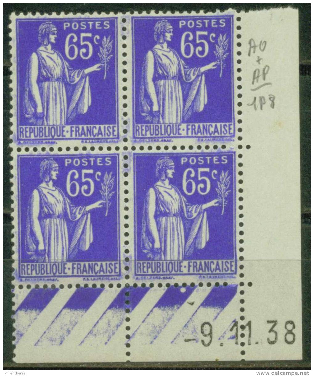 France Bloc De 4 - Coin Daté 1938 - Yvert N° 365 X - Cote 6 Euros - Prix De Départ 2 Euros - 1930-1939