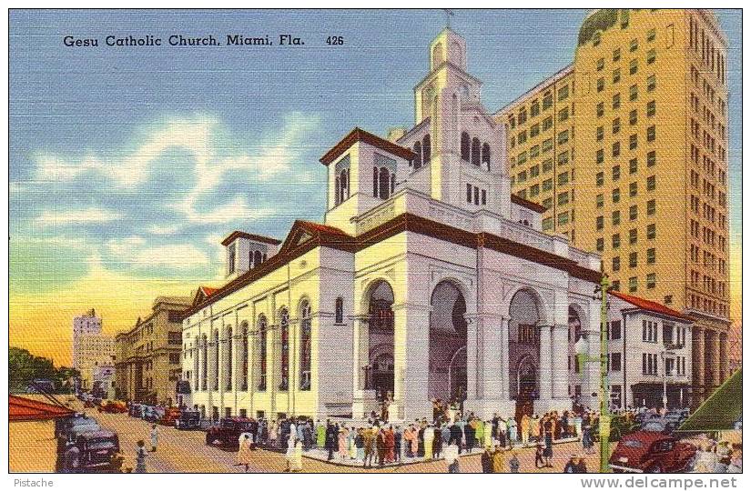 Miami Florida Floride - Église Church - Cars Voitures Très Animée - 1950s - Neuve Unused - Miami