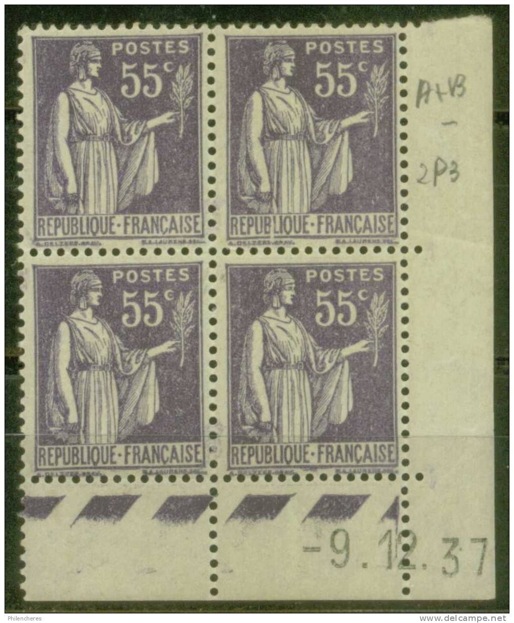 France Bloc De 4 - Coin Daté 1937 - Yvert N° 363 X - Cote 9 Euros - Prix De Départ 3 Euros - 1930-1939