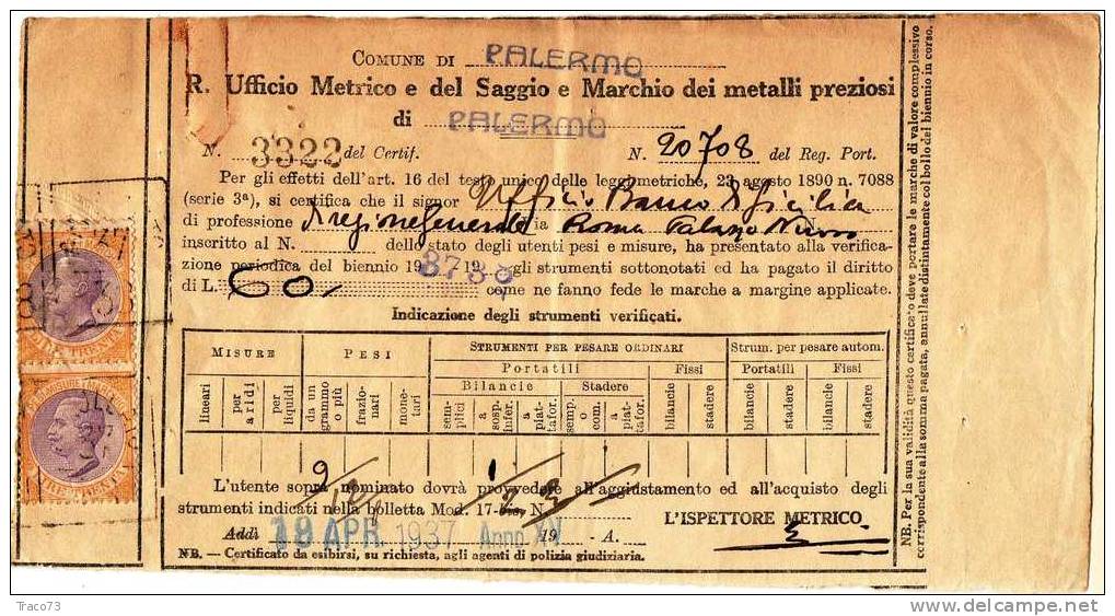 1909 - MARCHE DA BOLLO REGNO  - Pesi Misure E Marchio Lire 30 X 2 - Steuermarken