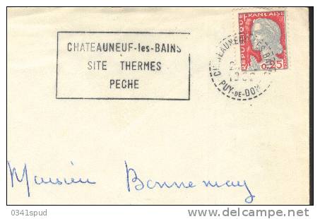1962  France 63 Chateauneuf Les Bains Thermes  Terme Thermal   Sur Lettre - Bäderwesen
