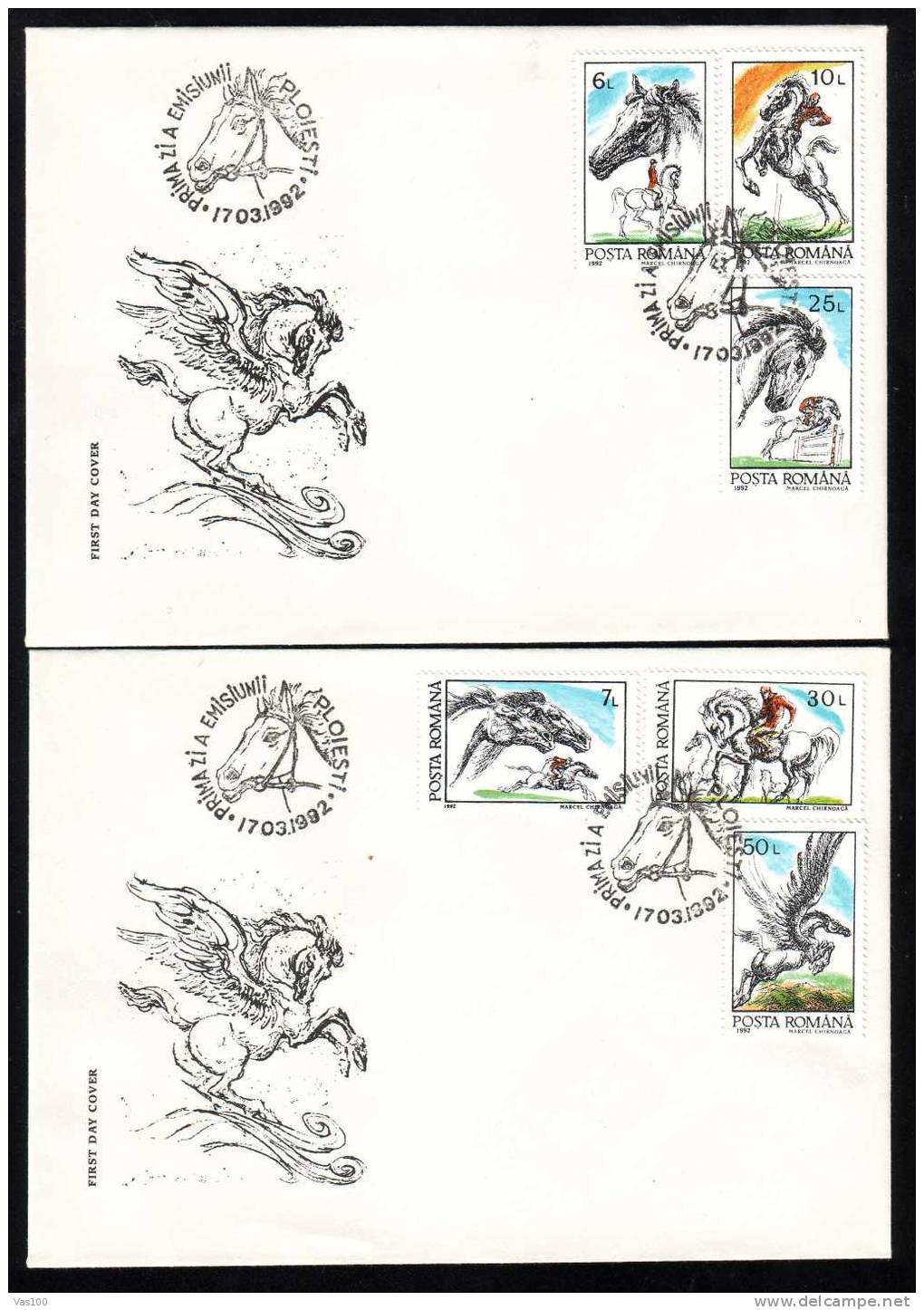 Horses,Hipism ,1992 FDC 2 Covers Romania. - FDC