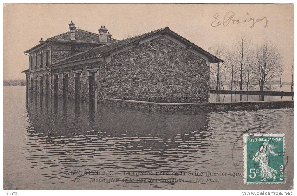 Cpa Du 94 - Alfortville - La Grande Crue De La Seine ( Janvier 1910) - Inondatino De La Rue Des Camélias - Alfortville