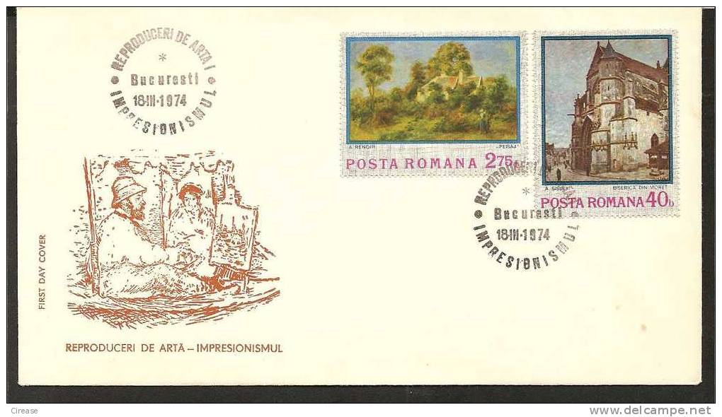 ROMANIA Cover FDC PAINTING IMPRESIONISM RENOIR - Impressionisme