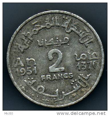 2 Francs Maroc 1370 Alu (1951) Ttb - Marruecos