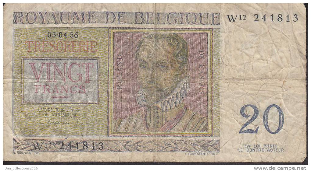 *BELGIQUE*BILLET DE 20 FRANCS*  03/04/1956 TYPE *1950*REGNIER*BILLET CIRCULE* - 20 Francs