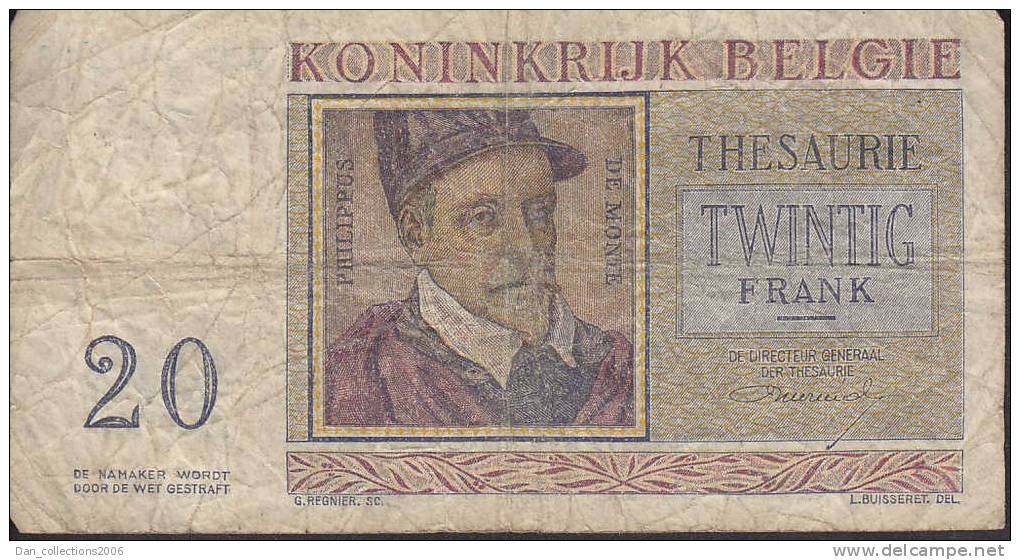 *BELGIQUE*BILLET DE 20 FRANCS*  03/04/1956 TYPE *1950*REGNIER*BILLET CIRCULE* - 20 Francs