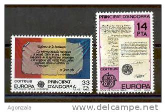 SERIE TIMBRES NOUVEAUX ANDORRE EUROPA CEPT 1982 DOCUMENTS RÔLES PARCHEMINS DE LA RÉFORME - 1982