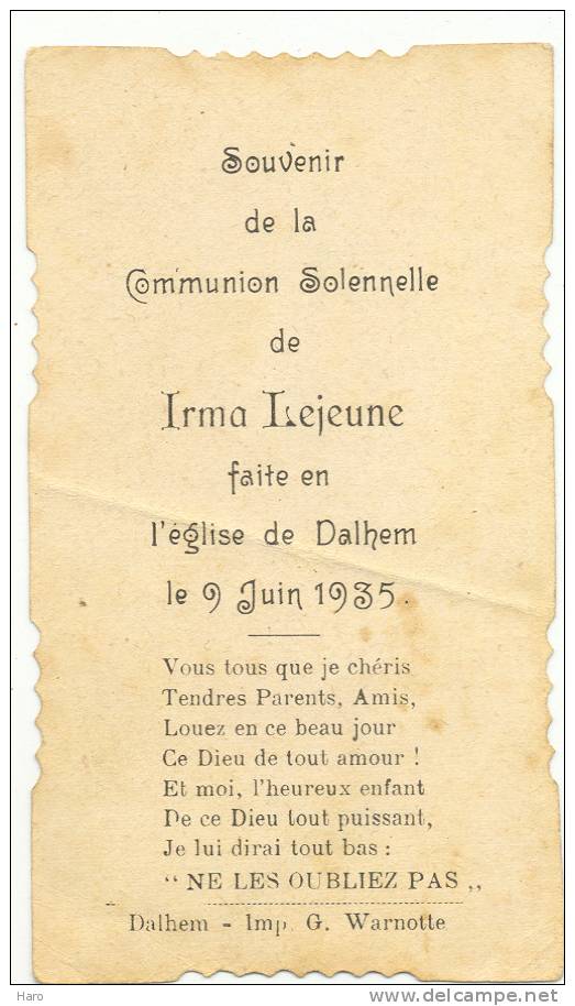 Souvenir De Communion Solenelle - DALHEM 1935 - Religion - Andere & Zonder Classificatie