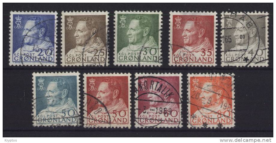 Greenland 1963-68 Complete Set Of 9 Stamps Frederik 9th - Lots & Serien