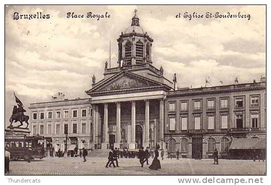 BRUSSEL BRUXELLES  ANIMATION TRAM ATTELAGE CHEVAL PLACE ROYALE ET EGLISE ST GOUDENBERG - Transport Urbain En Surface