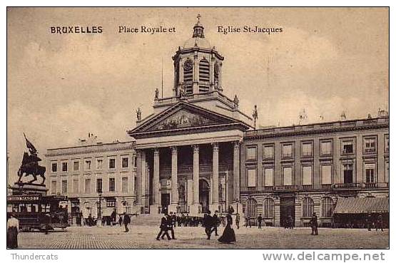 BRUSSEL BRUXELLES  ANIMATION TRAM ATTELAGE CHEVAL PLACE ROYALE ET EGLISE ST JACQUES - Public Transport (surface)