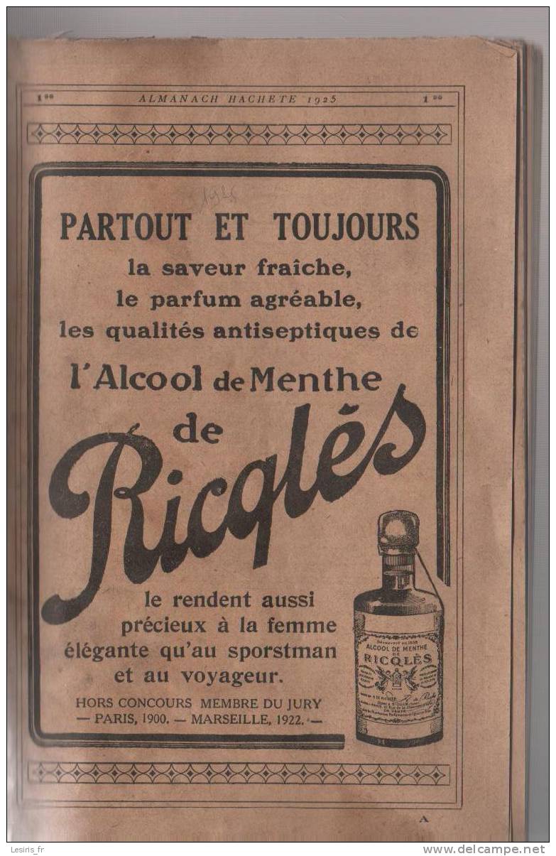 ALMANACH HACHETTE - 1925 - PETITE ENCYCLOPEDIE POPULAIRE DE LA VIE PRATIQUE - PUBLICITES - CARTES ET GRAVURES - Encyclopédies