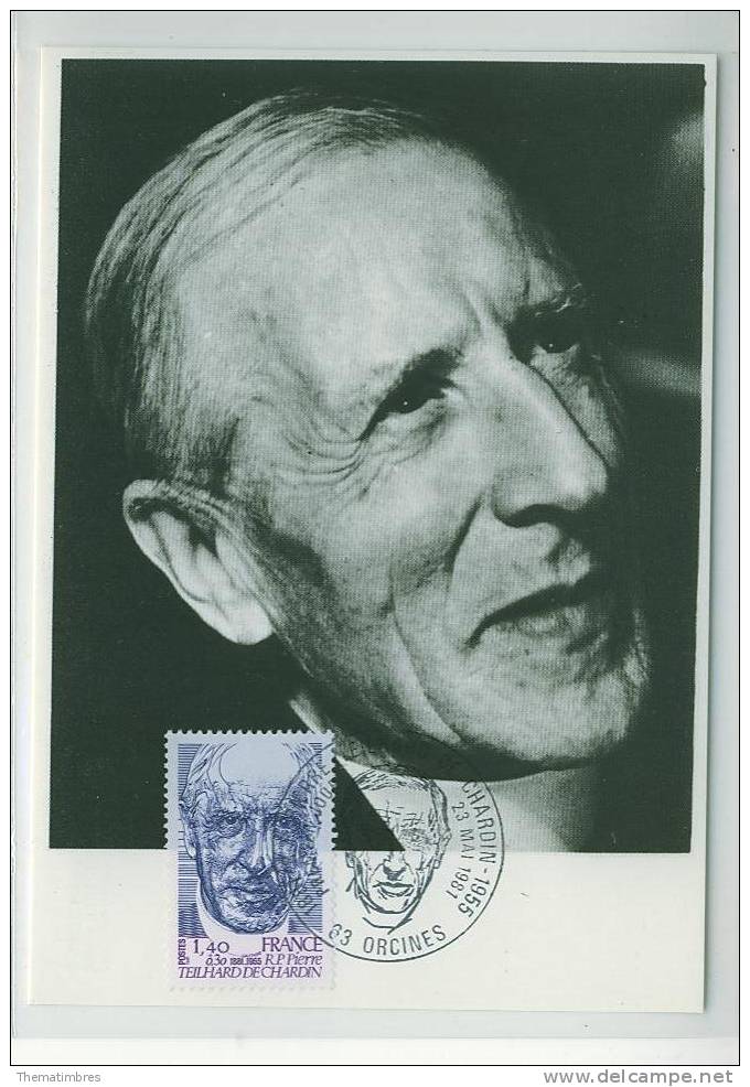 CM0673 Teilhard De Chardin Jesuite Archeologue ORCINES 2152 France 1981 FDC Premier Jour Maximum - Teologi