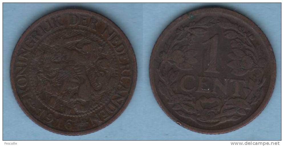 PIECE 1 CENT 1916 - NEDERLAND - WILHELMINA - 1 Cent