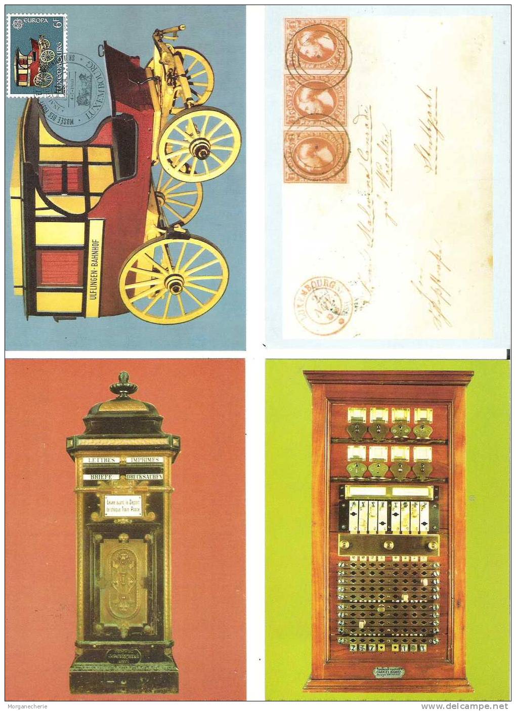 LUXEMBOURG, MUSEE POSTAL INAUGURATION 4/7/1980 4 CARTES POSTALES AVEC CACHET SPECIAL MK I - Cartes Maximum