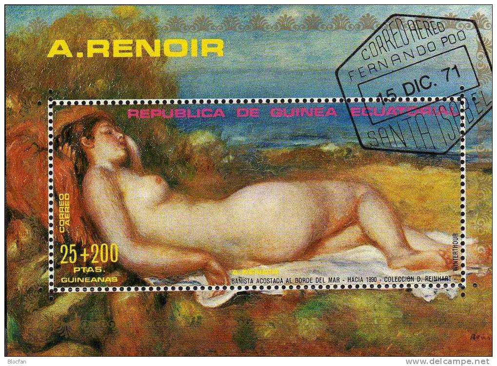 Aktgemälde Von A. Renoir Äquator. Guinea Block 55 Plus 56 O 2€ - Impresionismo