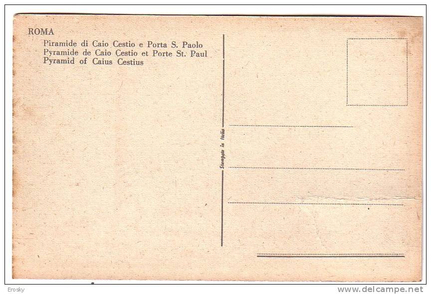 PGL 1145 - ROMA PIRAMIDE CESTIA E PORTA SAN PAOLO - Altri & Non Classificati