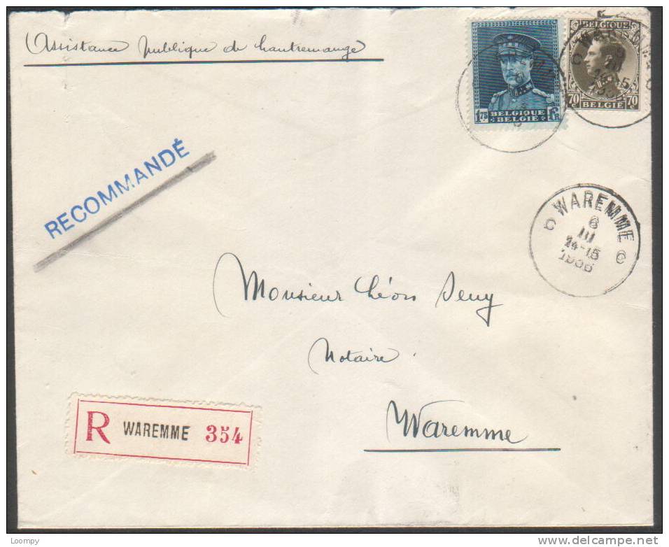 1.75fr. Képi + 70c Obl. WAREMME S/lettre Recom. 1936 - 1931-1934 Képi