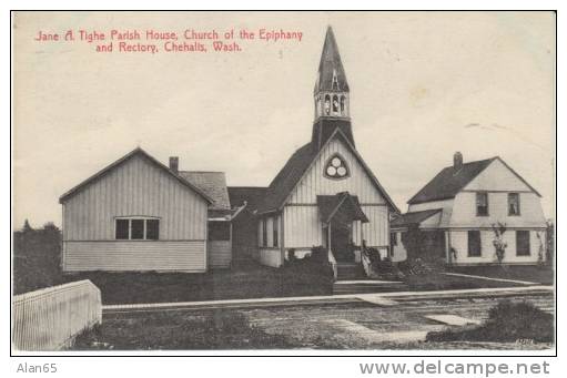 Chehalis Washington Church Of The Epiphany Rectory Parish House On C1910s Vintage Postcard, Flag Cancel Postmark - Sonstige & Ohne Zuordnung