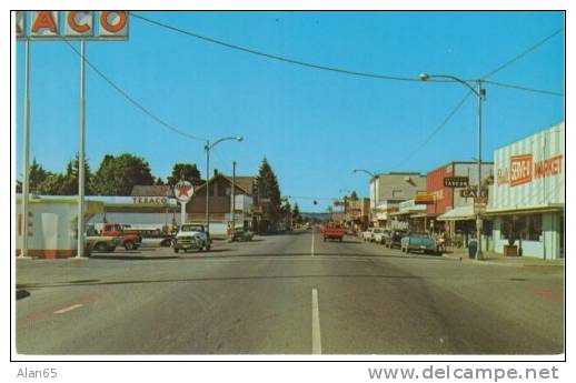 Forks Washington 1960s Vintage Street Scene Postcard, Twilight Vampires Location, Texaco Gas Station, Grocery Market - Autres & Non Classés