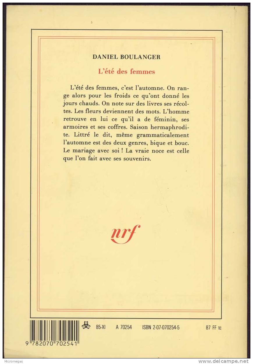 Daniel Boulanger ! L'Eté Des Femmes. Nouvelles. - Actie