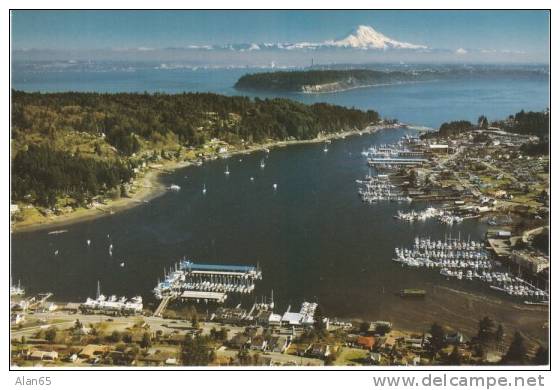 Gig Harbor Washington, Mt. Rainier Sailboat Marina Docks, Puget Sound Small Town On C1990 Vintage Postcard - Sonstige & Ohne Zuordnung