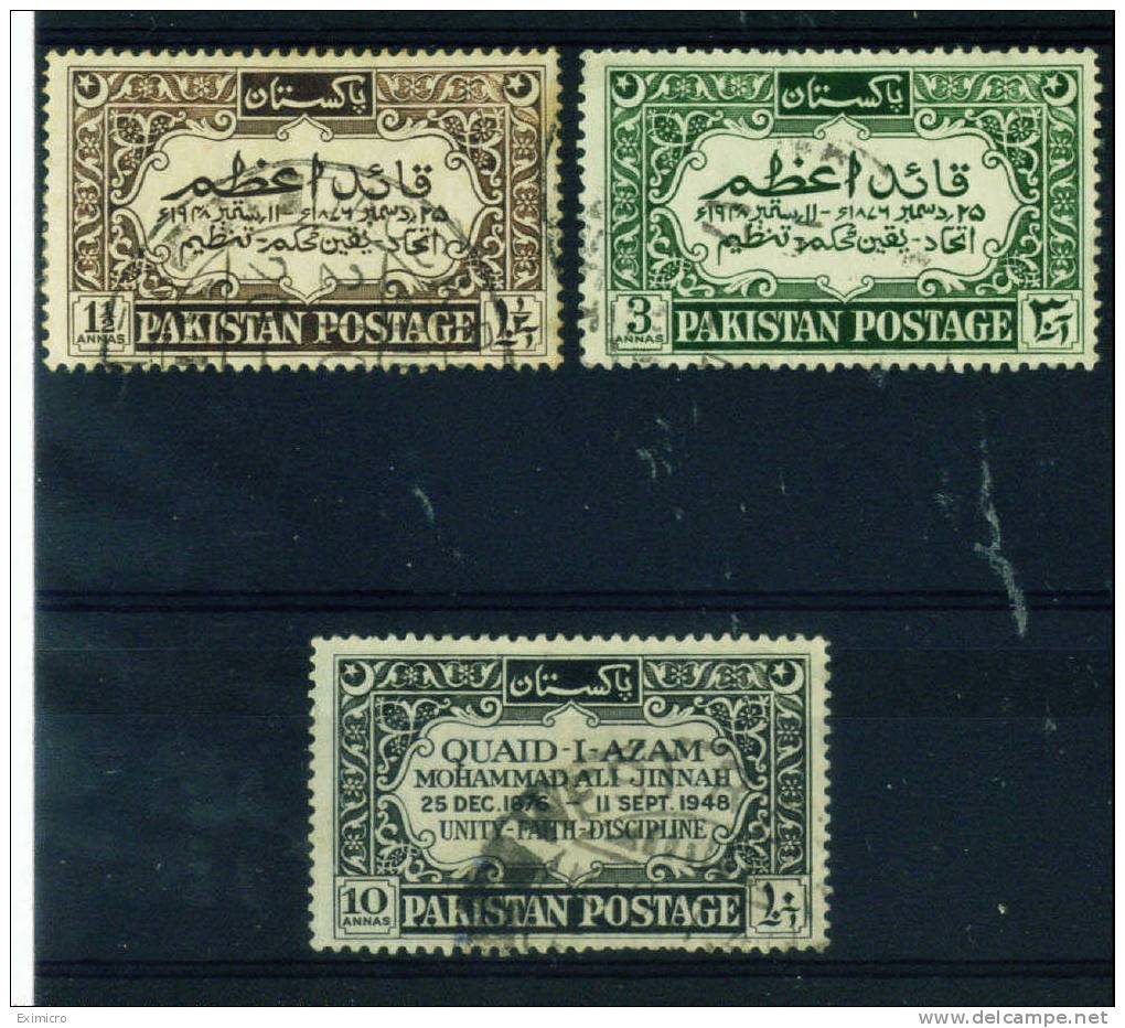 PAKISTAN 1949 1ST DEATH ANNIVERSARY SG52/54 FINE USED Cat £10.50 - Pakistán