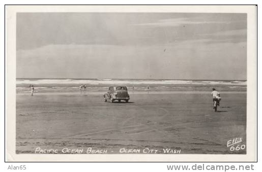 Ocean City Washington 1940s Vintage Ellis #660 Real Photo Postcard, Auto, Bicycle - Autres & Non Classés