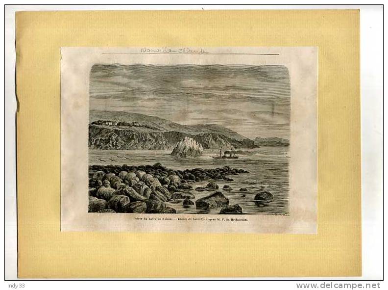 - ENTREE DU HAVRE DE NELSON (NOUVELLE-ZELANDE) . GRAVURE SUR BOIS DU XIXe S.   DECOUPEE ET COLLEE SUR PAPIER - Arte