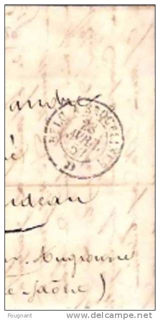BELGIQUE : 1857: Lettre De CHARLEROI Vers LA CHANDEAU(France.).Cachet CHARLEROI Double Cercle Rouge1857+ Cachet Belg.à E - Other & Unclassified