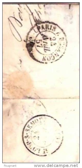 BELGIQUE : 1857: Lettre De CHARLEROI Vers LA CHANDEAU(France.).Cachet CHARLEROI Double Cercle Rouge1857+ Cachet Belg.à E - Other & Unclassified