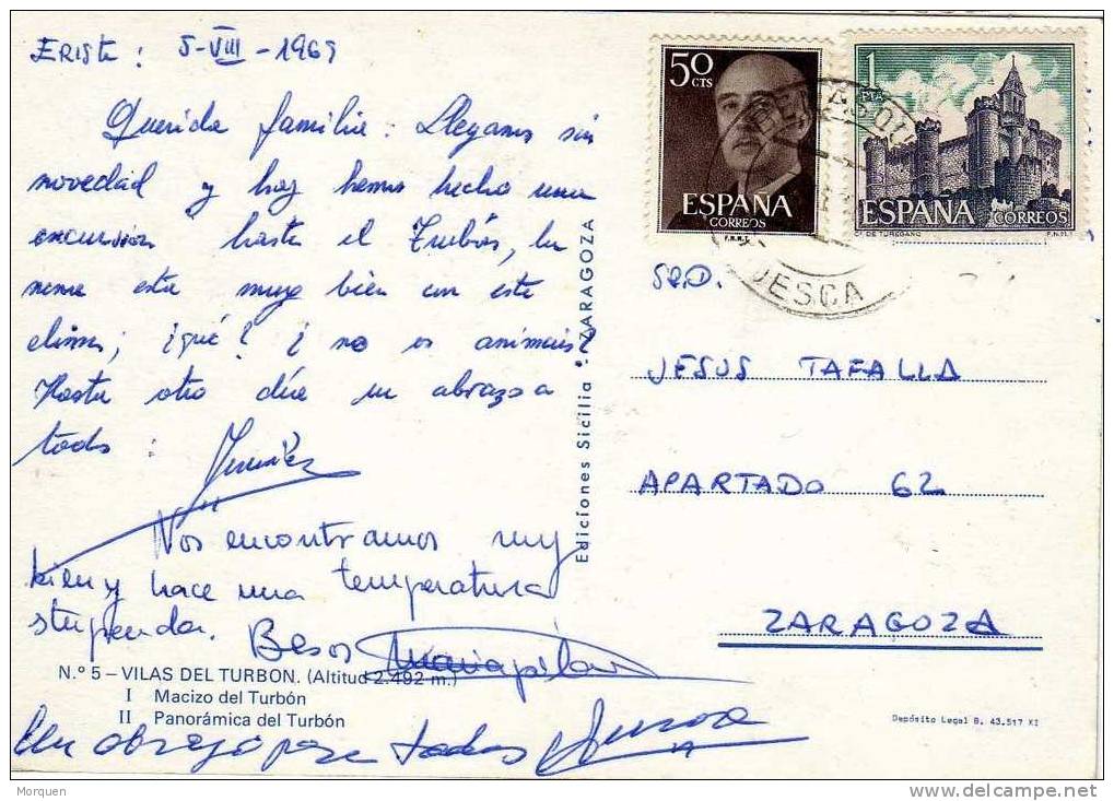 Postal ERISTA (Huesca) 1969. Balneario Vilas Del Turbon - Briefe U. Dokumente