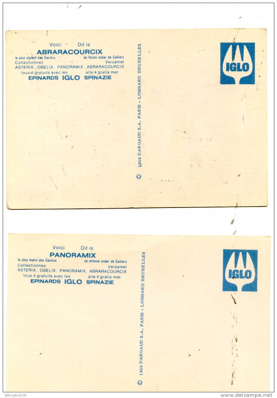 ASTERIX. TRES RARE SERIE COMPLETE DE 4 CARTES POSTALES PUB  EPINARDS IGLO. 1969 DARGAUD S. A. PARIS - LOMBARD BRUXELLES. - Astérix