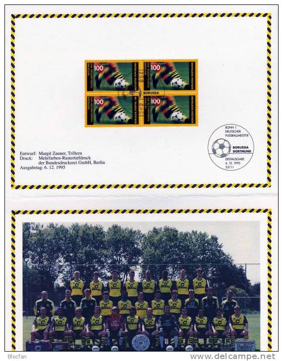 Erinnerungsblatt Bourussia Dortmund Fussballmeister 1995 BRD 1833 **/o Plus EB2/95 10€ Soccer Document Of Germany - Clubs Mythiques
