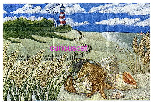 SINGLE BUFFET DINNER SIZE PAPER NAPKIN PAPIER SERVIETTE TOVAGLIOLIO LIGHTHOUSE SEA SHELLS BEACH SCENE - Paper Napkins (decorated)