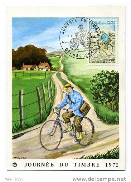 CARTE MAXIMUM JOURNEE DU TIMBRE 1972 FACTEUR RURAL A BICYCLETTE VELO - Vélo