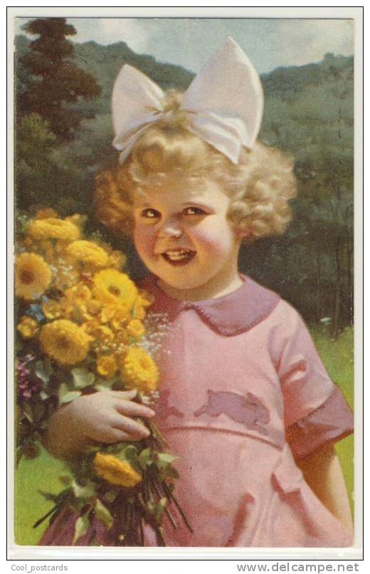 KNOEFEL, LUDWIG Children Sweet Little Girl With Bow & Bunch Of Flowers, Novolito - Knoefel, Ludwig