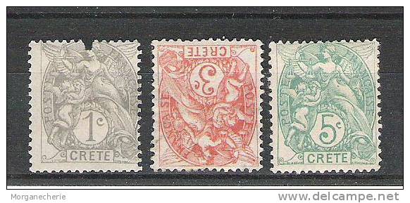 FRANCE CRETE 1902  YT 1,  3, 5 * - Other & Unclassified