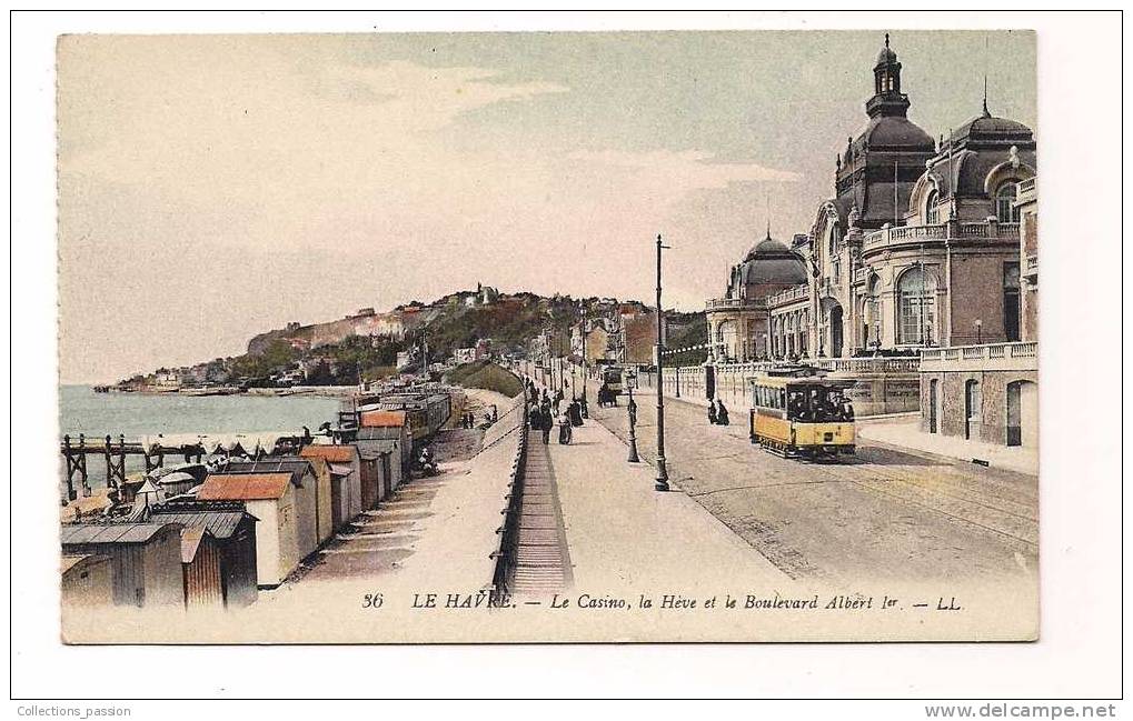 Cp , 76 , LE HAVRE , Le Casino , La Hève Et Le Boulevard ALBERT 1 Er , Colorisée , Tramway - Cap De La Hève