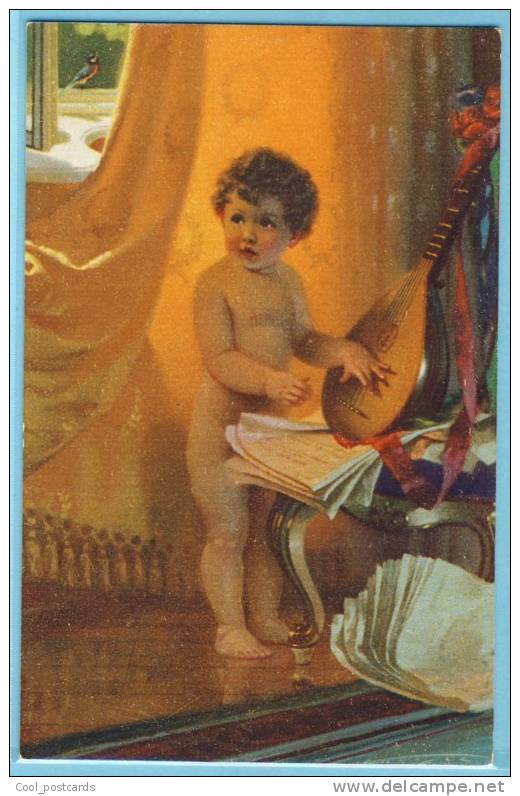 KNOEFEL, LUDWIG Children Music Sweet Little Todler Boy With Lute And Note Sheets, Novolito No 871 - Knoefel, Ludwig