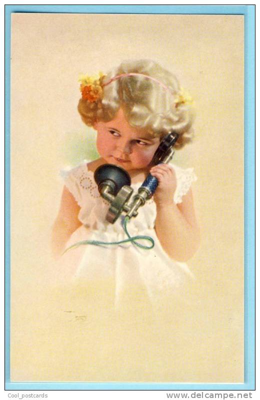KNOEFEL, LUDWIG Children Adorable Little Girl With Phone, Hair Bend & Flowers In Hair, Novolito No 653/1 - Knoefel, Ludwig