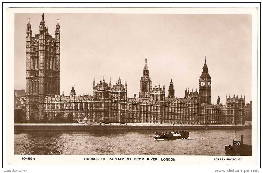 AK 10489-1 LONDON, HOUSES OF PARLIAMENT FROM RIVER ROTARY PHOT. E. C. - Houses Of Parliament
